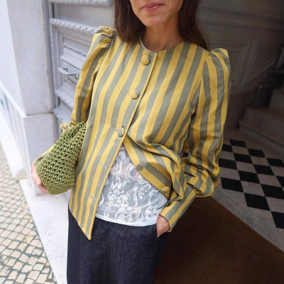 Chic Striped Long Sleeve Blouse with Puff Sleeves