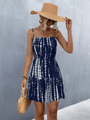 Women's Spaghetti Strap Tie-Dye Dress with Flowing Skirt