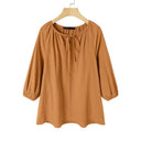 Chic Women's Blouse with Round Neckline and Puff Sleeves