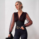 Chic Polka Dot Bodysuit with Sheer Sleeves for Women