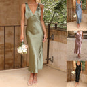 Women's Satin Finish Maxi Dress with Adjustable Straps