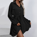 Chic Women’s Button-Down Shirt Dress with Elastic Waist
