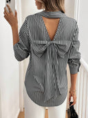 Women's Striped Blouse with Back Cutout & Bow Accent