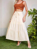 Long Ruffle Skirt with Elastic Waistband for Women