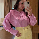 Floral Embroidered Women's Blouse with Button Placket