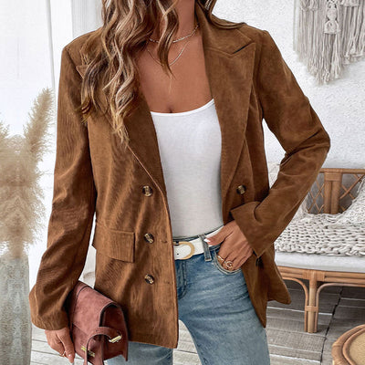 Fashionable Corduroy Women’s Blazer Jacket with Two Buttons