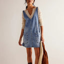 Women's Linen Dress with Deep Neckline & Pockets
