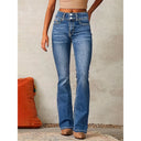Women's High-Waisted Bootcut Jeans with Stylish Buttons