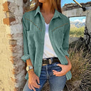 Chic Women's Cord Blouse with Stylish Snap Buttons and Pockets