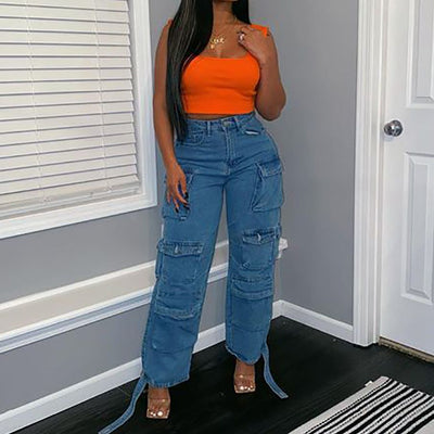 Women's Cargo Pants with Side Pockets and Trendy Design