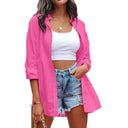 Women's Long Sleeve Linen Blouse with Button Detail