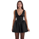 Women's Deep V-Neck Dress with Flared Skirt