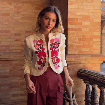 Chic Floral Embroidered Blazer Jacket for Women