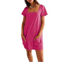 Chic Women's Tunic Dress with Square Neckline and Pockets