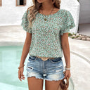 Floral Ruffle Short Sleeve Blouse for Women