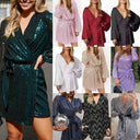 Chic Wrap Dress with Deep V-Neck & Flowy Sleeves