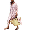 Chic Women's Shirt Dress with Waist Belt and Side Slits