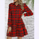 Chic Women's Checkered Dress with Ruffled Blouse Style