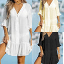 Women's V-Neck Shirt Dress with Flowing Ruffles