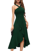 Asymmetrical Long Evening Dress with Draping