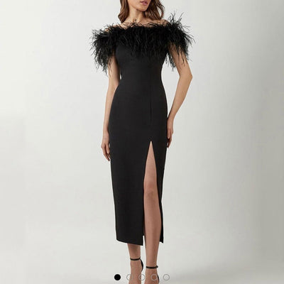 Feather-Embellished Evening Dress for Women