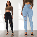 Trendy Women's High-Waist Ripped Jeans with Button Accents
