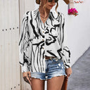 Chic Women's Blouse with Graphic Design and Round Neckline