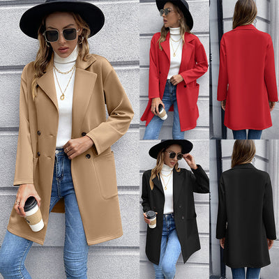 Chic Oversized Blazer Jacket with Double Button and Pocket Design