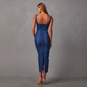 Chic Denim Midi Dress with Spaghetti Straps