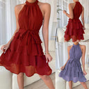 Chic Women's High-Neck Ruffle Dress with Belt