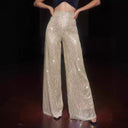 Chic Glitter Stripe Maxi Pants with Wide Leg