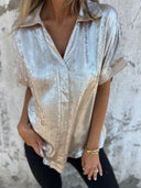 Chic Satin Blouse for Women - Short Sleeves