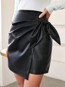 Chic Faux Leather Mini Skirt with Side Knot Design