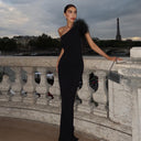 Stylish Bardot Neckline Fur Dress