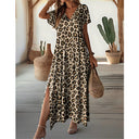Modern Leopard Print Maxi Dress with V-Neck and Side Slits
