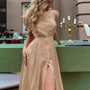 Chic High Neck Women's Shirt Dress with Side Slit