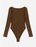 Textured Cotton Long Sleeve Bodysuit for Women