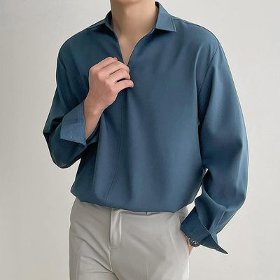 Chic Long Sleeve Blouse with Modern Collar and Flowing Design