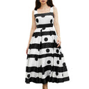 Chic Midi Dress with Textured Polka Dot and Flared Skirt