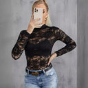 Floral Lace Long Sleeve Bodysuit with High Collar