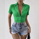 Textured V-Neck Women's Short Sleeve Blouse