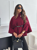 Stylish Cape Blouse with Pleated Detail and Accent Belt