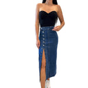 Chic Women's Cotton Denim Skirt with Button Detailing