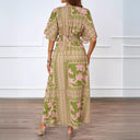 Chic Women's V-Neck Maxi Dress with Statement Sleeves
