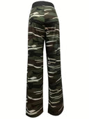 Camouflage Print Women's Leisure Pants with Stretchy Waistband