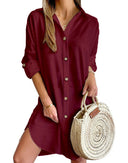 Chic Women's Shirt Dress with Button Accents and Side Slits