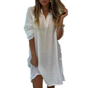 Women's Airy Cotton Shirt Dress with Button Accents