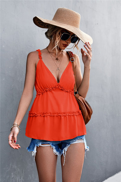 Chic Women's Blouse with Ruffle Accents and V-Neck Design