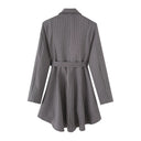 Women's Striped Blazer Jacket with Defined Waist and Stylish Belt