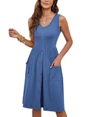 Chic Knee-Length Summer Dress with Button Accents and Handy Pockets